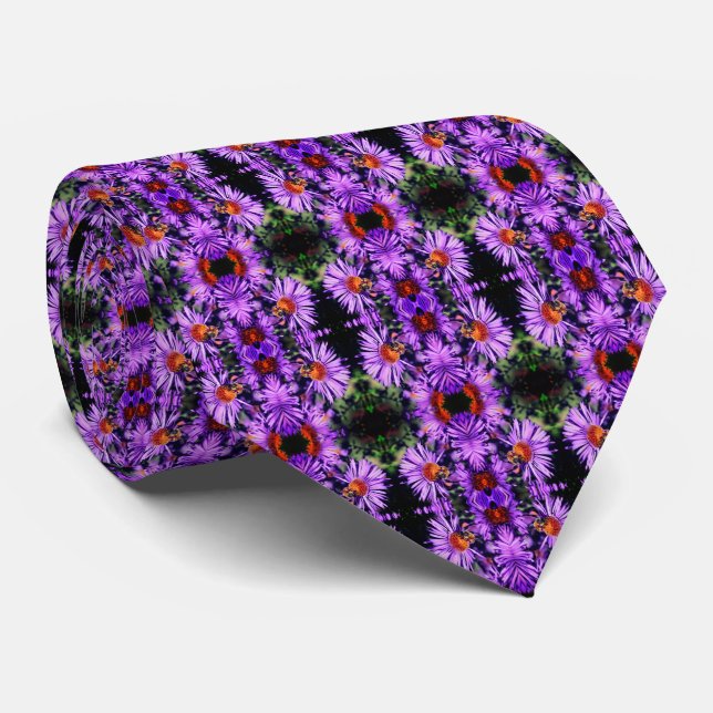 Honey Bee On Purple Aster Flower Abstract Tie (Rolled)