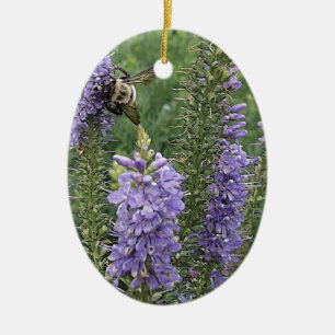 Honey Bee on Purple Flower 2 Ceramic Ornament