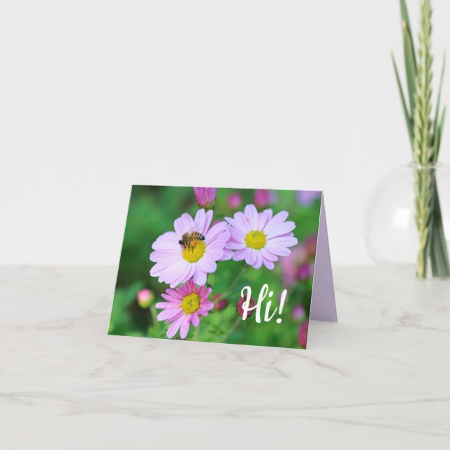 Honey Bee on Purple Flower Hello Photo Note Card (Front)