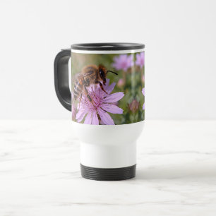 Honey Bee on Purple Wildflower Photo Travel Mug