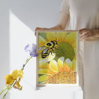 Honey Bee On Sunflower Cute Naive Art