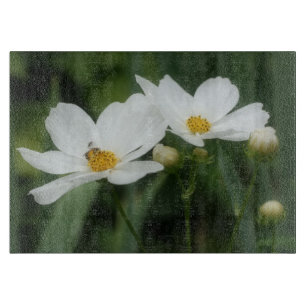 Honey Bee On White Cosmos Flower Nature Cutting Board