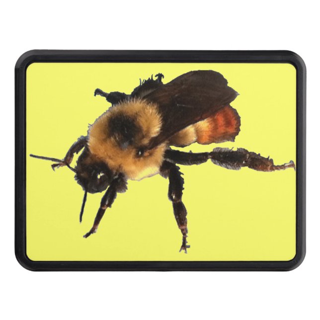Honey Bee on Yellow Background Trailer Hitch Cover (Front)