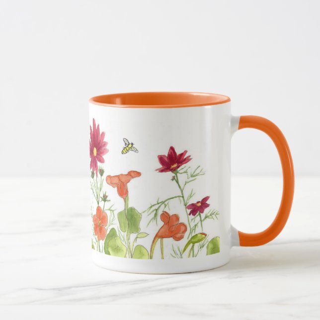 Honey Bee Orange Nasturtiums Painted Daisy Flowers Mug (Right)