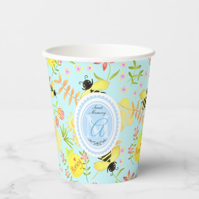 Honey Bee Pastel Blue Paper Cups (Front)