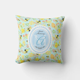 Honey Bee Pastel Blue Throw Pillow