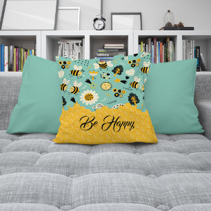 Honey bee pattern Throw Pillow