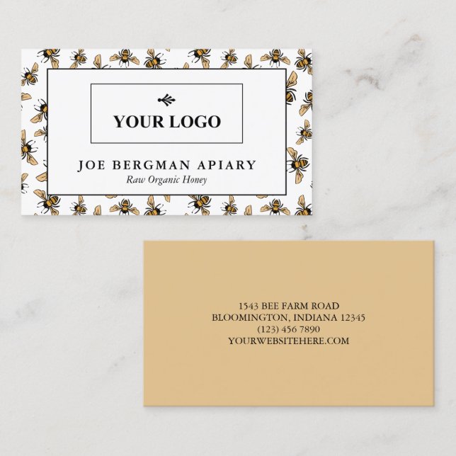 Honey Bee Pattern Your Apiary Logo  Business Card (Front/Back)