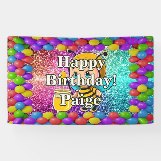Honey Bee Personalized character birthday banner (Horizontal)