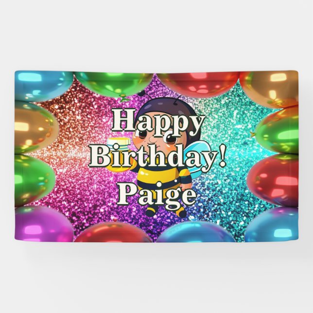 Honey Bee Personalized character birthday banner (Horizontal)