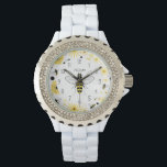 Honey Bee Personalized Watch<br><div class="desc">A watch featuring an illustration of a bee at centre.  Personalize with your name.  Background is floral with bees.</div>