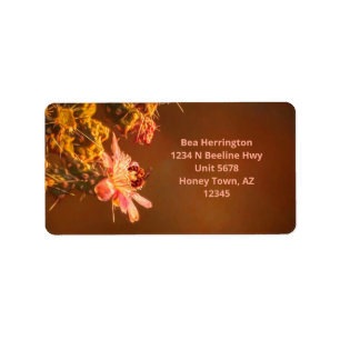 Honey Bee Pink Cholla Cactus Flower Arizona Label
