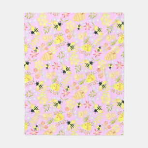 Honey Bee Pink Fleece Blanket