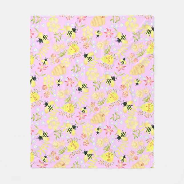 Honey Bee Pink Fleece Blanket (Front)