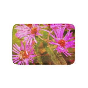 Honey Bee Pink New England Aster Flower Abstract Bath Mat