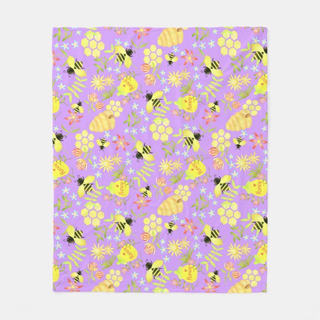 Honey Bee Purple Fleece Blanket (Front)