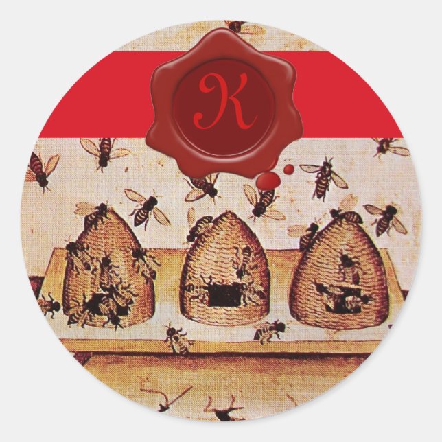 HONEY BEE, RED WAX SEAL AND STRIPE  MONOGRAM (Front)