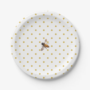 Honey Bee retro gold and white polka-dot pattern Paper Plate