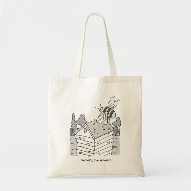Honey Bee Returns to its Beehive. Funny Tote Bag (Front)