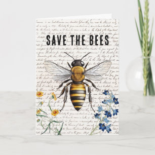 Honey Bee Save the Bees Script Flowers Card
