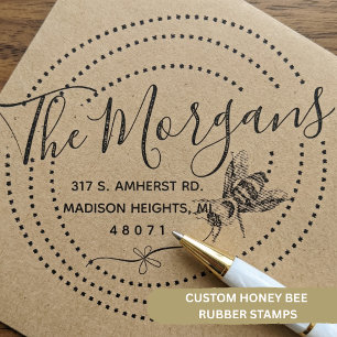 Honey Bee Script Custom Family Return Address Rubber Stamp