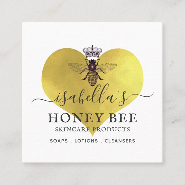 Honey Bee Skincare Gold Foil On White Business Car Square Business Card (Front)