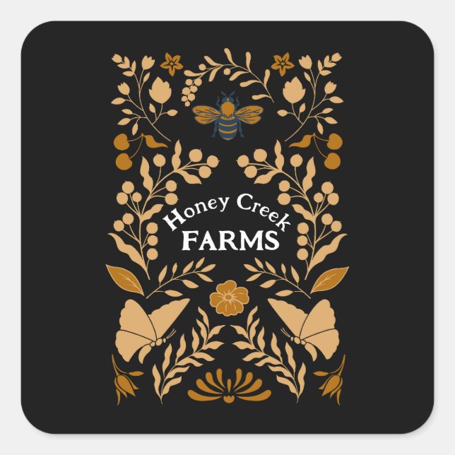 Honey Bee Stickers or Labels Black and Gold (Front)