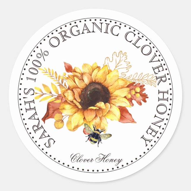 Honey Bee Sunflower Honey Jar Label (Front)