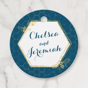 Honey Bee Teal Gold Custom Name Wedding Favour Tags
