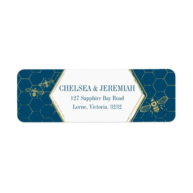 Honey Bee Teal Gold Custom Return Address Label (Front)