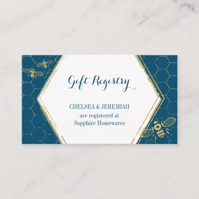 Honey Bee Teal Gold Gift Registry Card (Front)