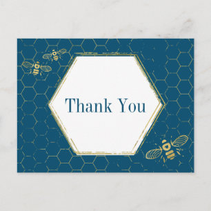 Honey Bee Teal Gold Pattern Thank You Postcard