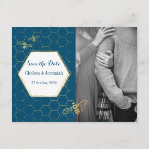 Honey Bee Teal Gold Photo Save the Date Postcard