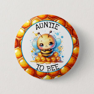 Honey bee themed Boy's Baby Shower Auntie to be 2 Inch Round Button