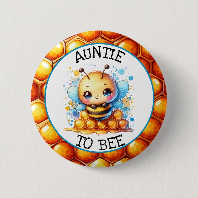 Honey bee themed Boy's Baby Shower Auntie to be 2 Inch Round Button (Front)