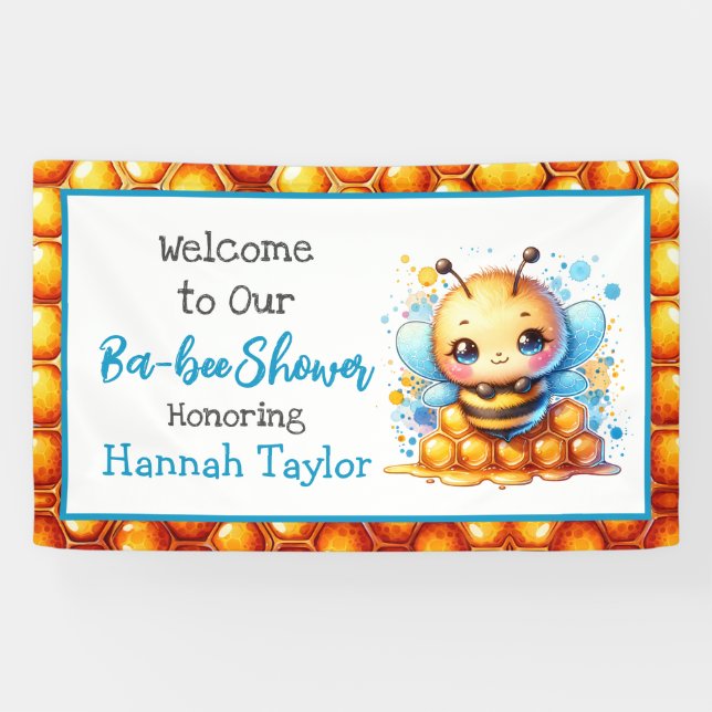 Honey bee themed Boy's Baby Shower Welcome Banner (Horizontal)