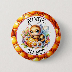 Honey bee themed Girl's Baby Shower Aunt to be 2 Inch Round Button