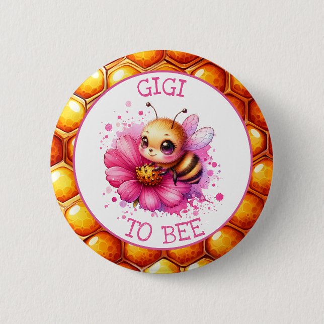 Honey bee themed Girl's Baby Shower Gigi to be 2 Inch Round Button (Front)