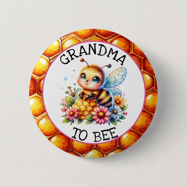 Honey bee themed Girl's Baby Shower Grandma to be 2 Inch Round Button (Front)