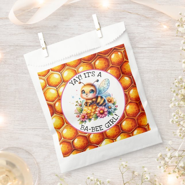 Honey bee themed Girl's Baby Shower Personalized Favour Bag (Clipped)
