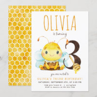 Honey Bee Third Birthday Invitation
