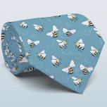 Honey Bee Tie<br><div class="desc">A honey bee pattern on a teal green background for those who love nature and pollinators.  Original art by Nic Squirrell. Change the background colour in the design tool to customize.</div>