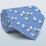Honey Bee Tie<br><div class="desc">A honey bee pattern on a blue background for those who love nature and pollinators. Original art by Nic Squirrell. Change the background colour in the design tool to customize.</div>
