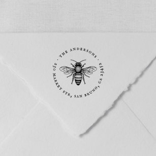 Honey Bee   Vintage Family Name & Return Address Rubber Stamp