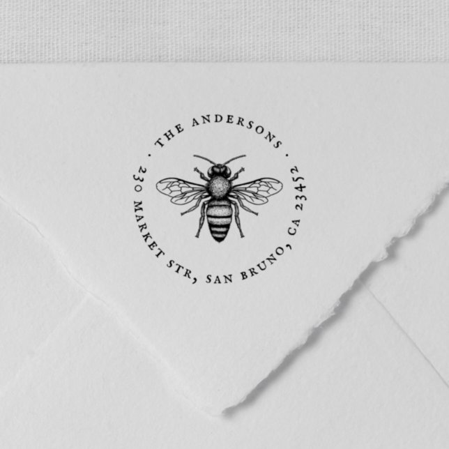 Honey Bee | Vintage Family Name & Return Address Rubber Stamp (Rubber Stamp Mock-up)