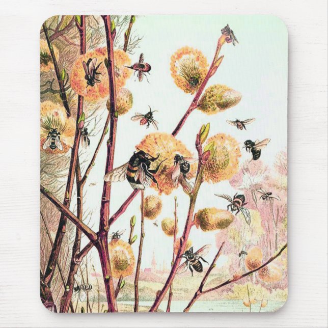 Honey bee vintage illustration mouse pad (Front)
