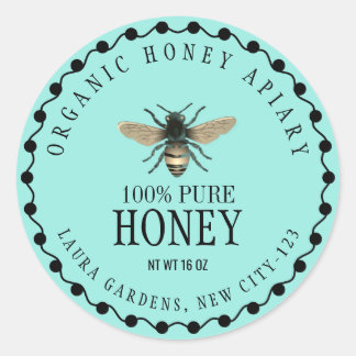 Honey Bee Vintage Jar Minimal Beach Green Classic Round Sticker