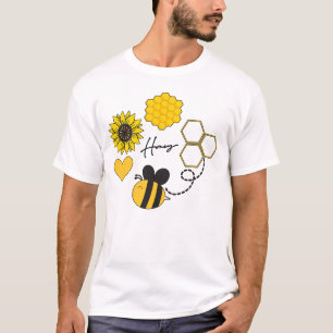 honey bee vintage sunflowers yellow floral T-Shirt