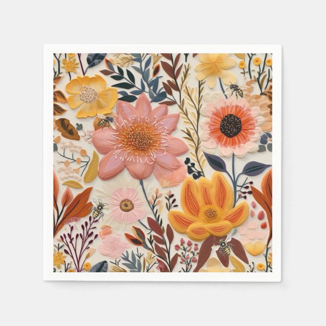Honey bee vintage wildflower  napkin (Front)
