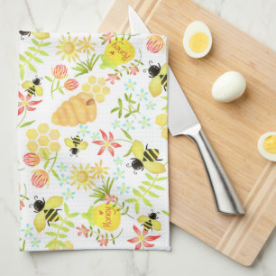 Honey Bee White Kitchen Towel